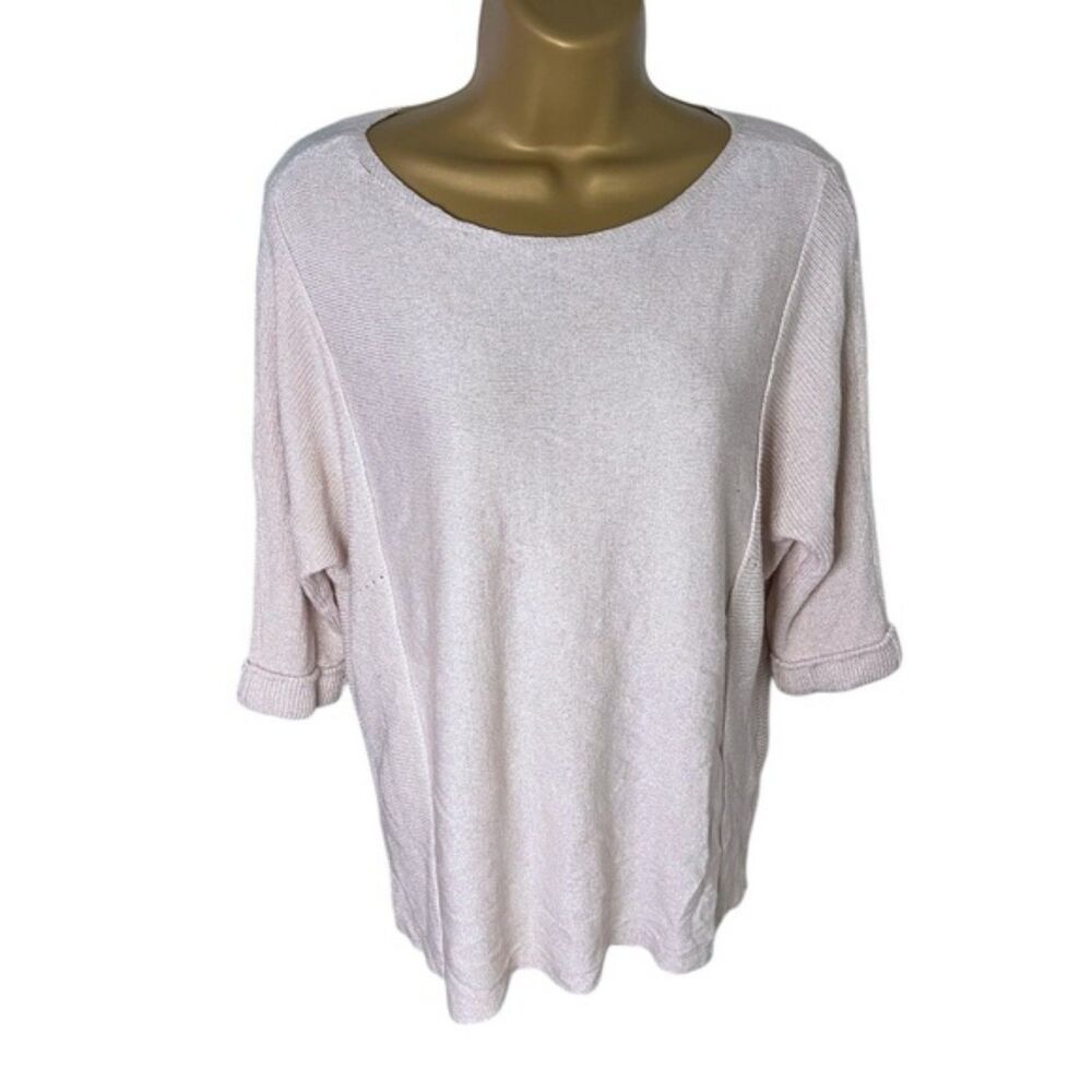 Easywear by Chico’s Metallic Knit 3/4 Sleeve Sweater Light Pink